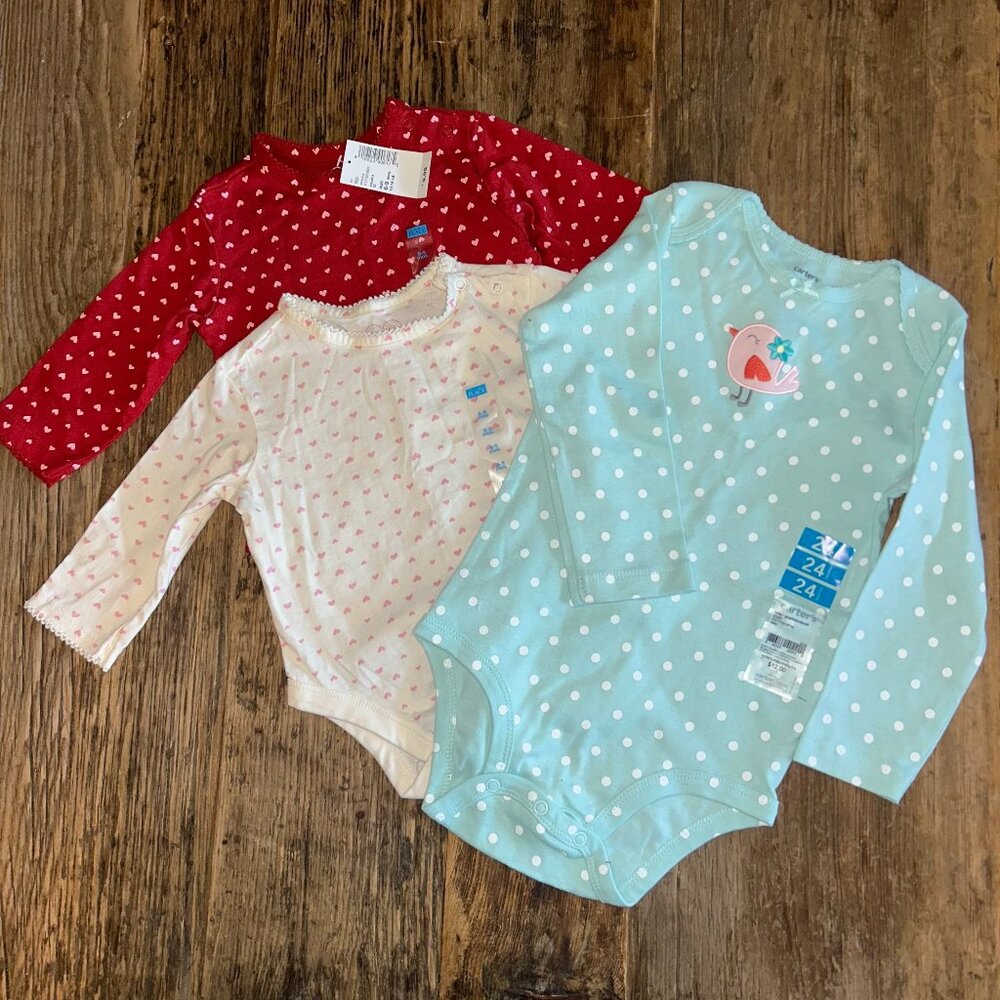 Baby Girl Snap Crotch Bodysuit Bundle - 3 Longsleeved NWT